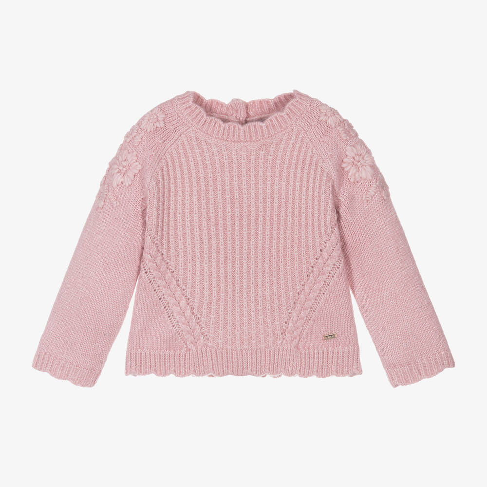 Mayoral - Girls Pink Knitted Flower Sweater | Childrensalon