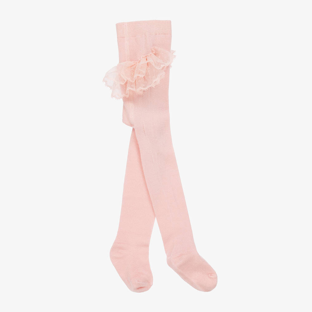 Mayoral Newborn - Girls Pink Lace Frill Tights | Childrensalon