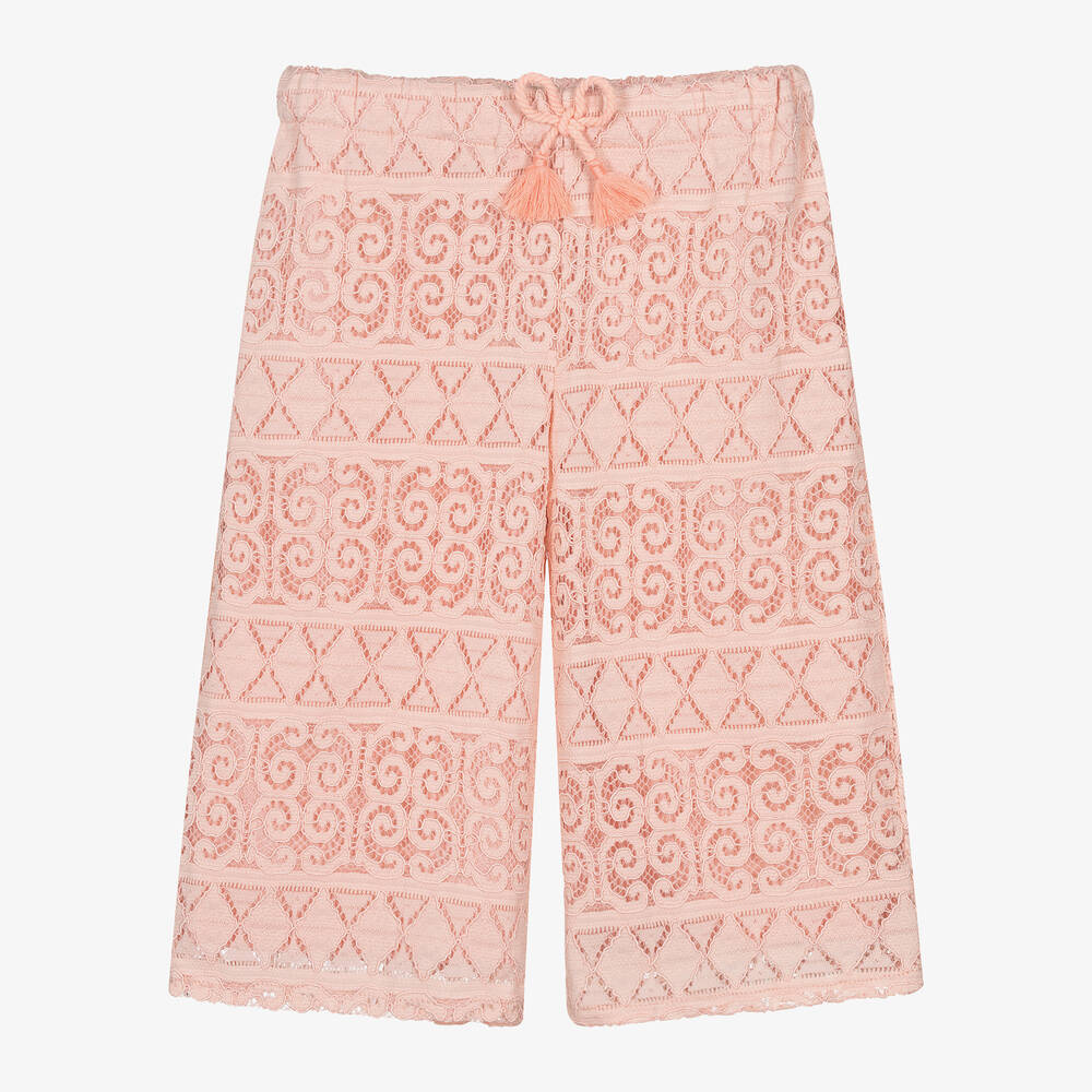 Mayoral Kids' Girls Pink Lace Wide Leg Trousers