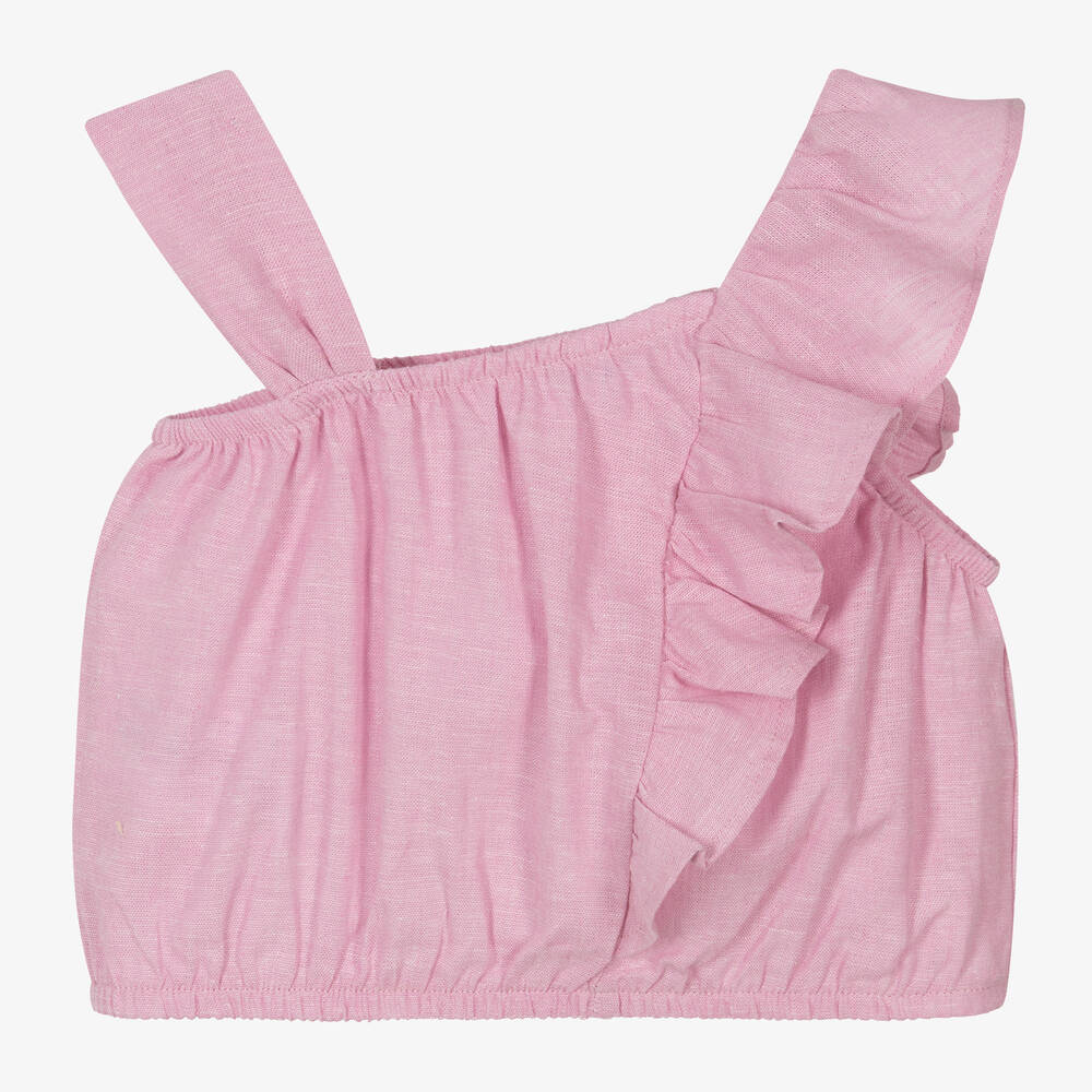 Mayoral - Girls Pink Linen & Cotton Blouse | Childrensalon