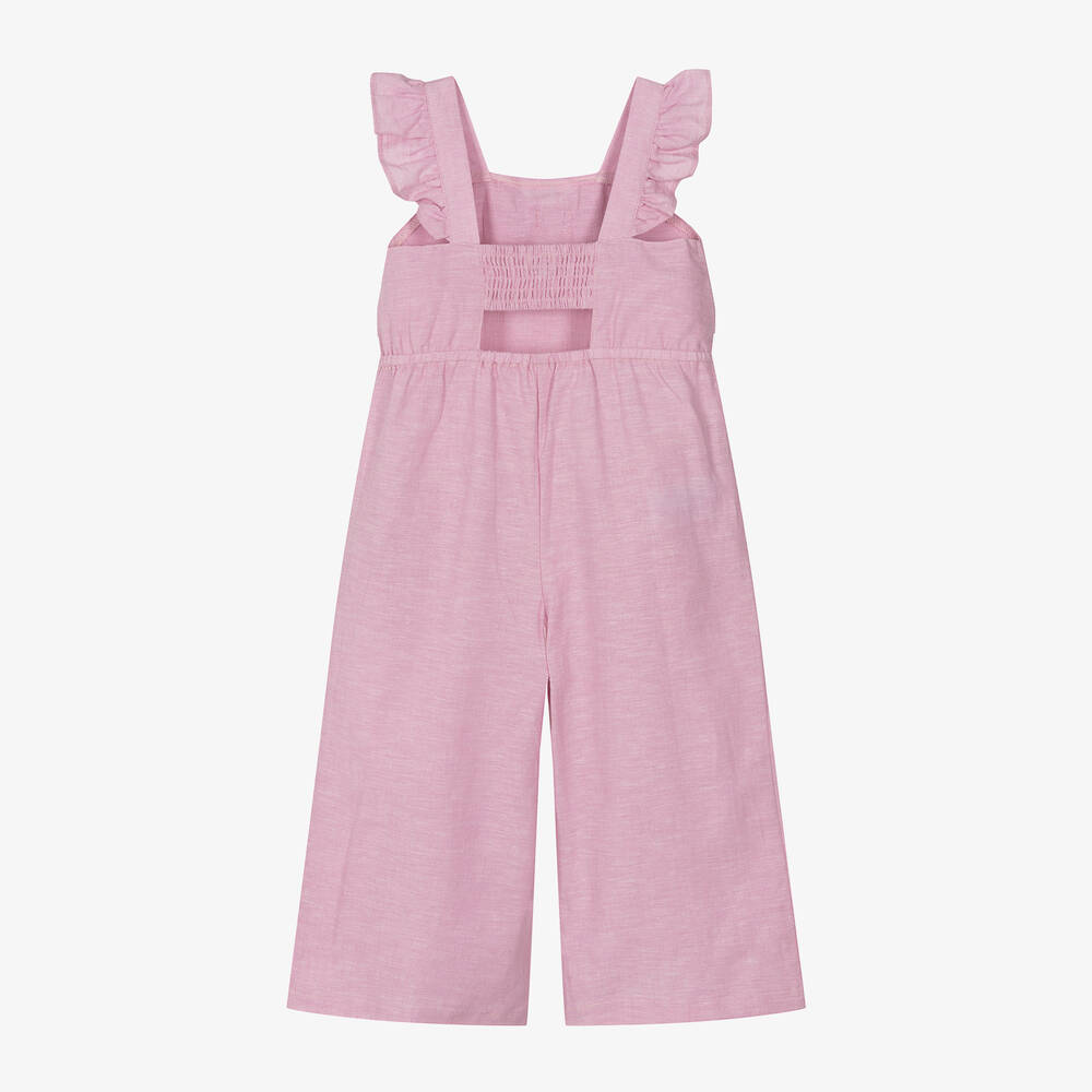 Mayoral - Girls Pink Linen & Cotton Bow Jumpsuit | Childrensalon