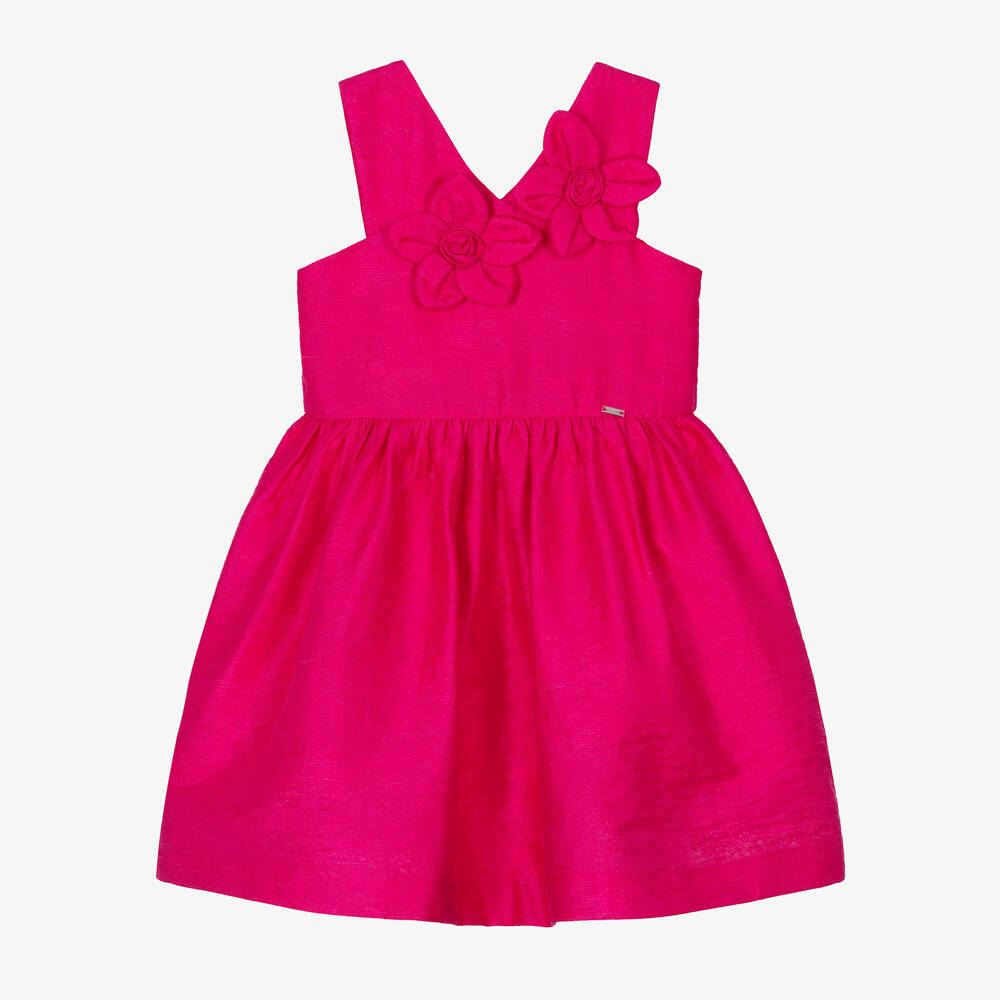 Mayoral Kids' Girls Pink Linen Flower Dress
