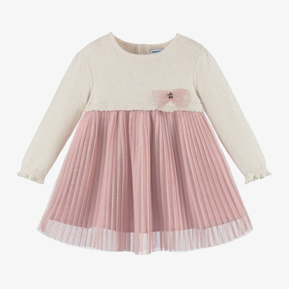 Mayoral - Girls Pink Pleated Tulle Dress | Childrensalon