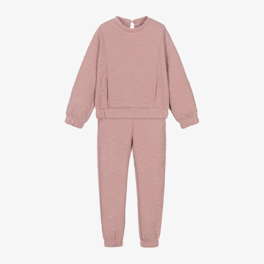 Mayoral - Girls Pink Ribbed Flower Tracksuit | Childrensalon