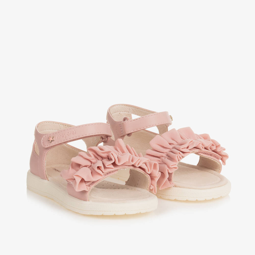 Mayoral - Girls Pink Ruffled Faux Leather Sandals | Childrensalon