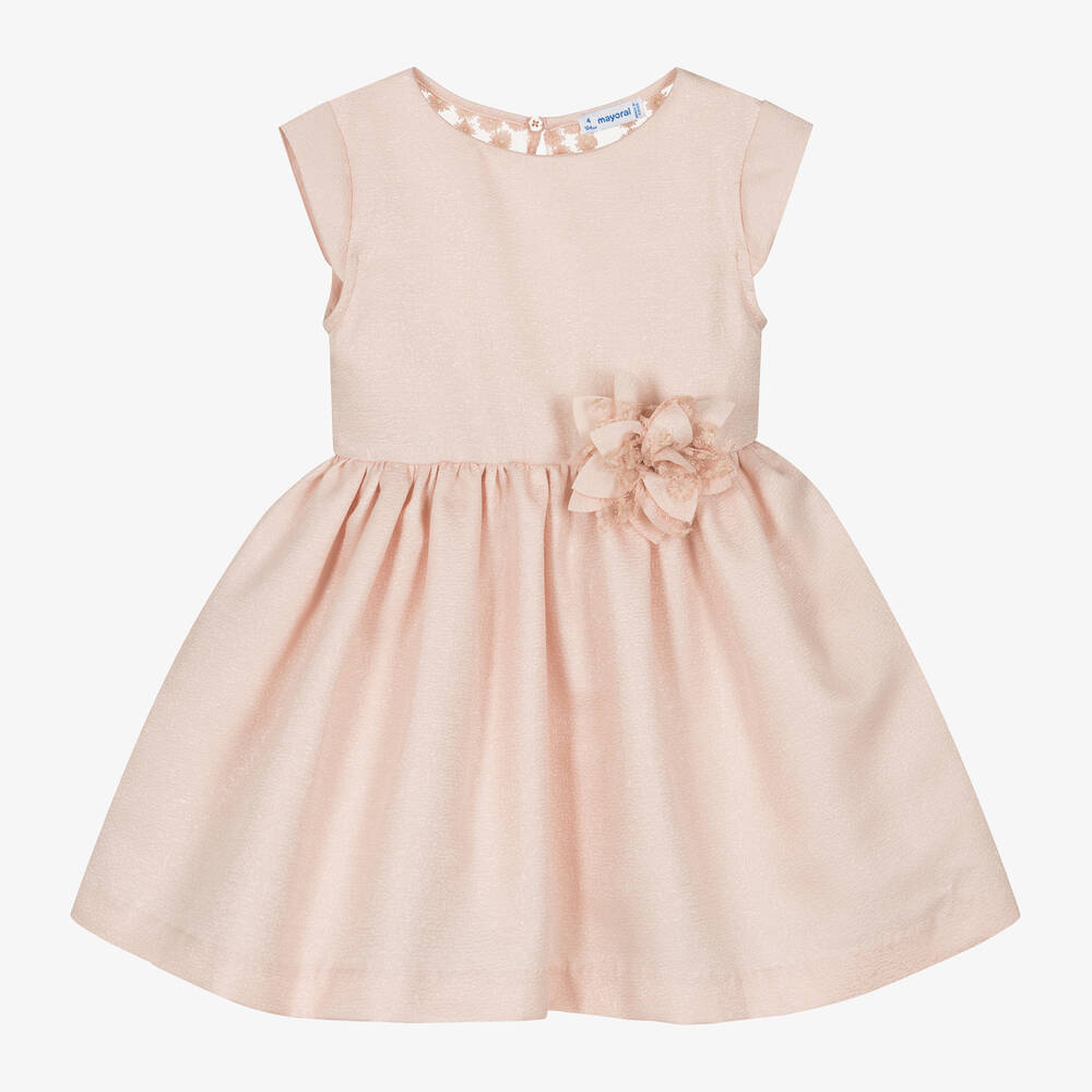 Mayoral - Girls Pink Shimmer Flower Dress | Childrensalon