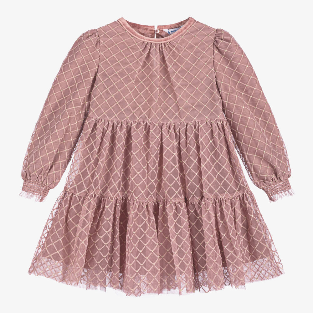 Mayoral - Girls Pink Sparkly Tulle Dress | Childrensalon