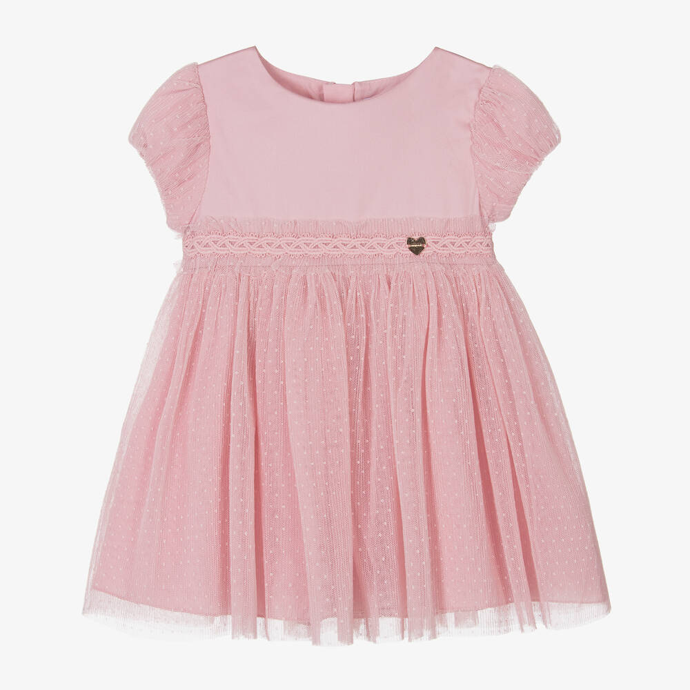 Mayoral - Girls Pink Spotted Tulle Dress | Childrensalon