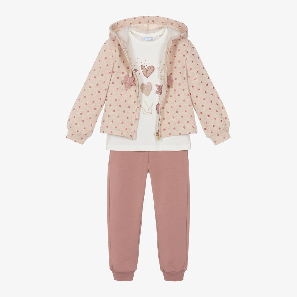 Mayoral - Girls Pink Star Print Tracksuit Set | Childrensalon