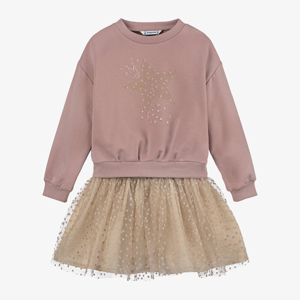 Mayoral - Girls Pink Star Tulle Skirt Set | Childrensalon