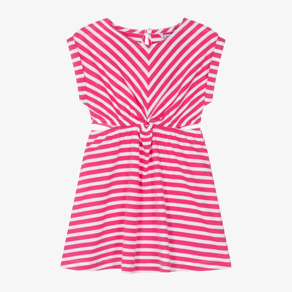 Mayoral - Girls Pink Striped Cotton Dress | Childrensalon
