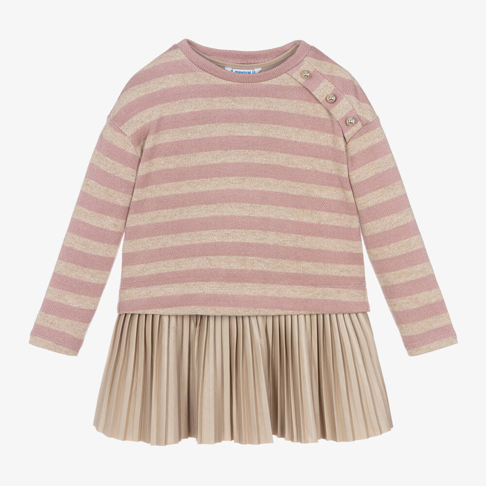 Mayoral - Girls Pink Striped Dress Set | Childrensalon