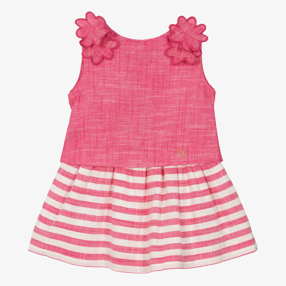 Mayoral - Girls Pink Striped Skirt Set  | Childrensalon