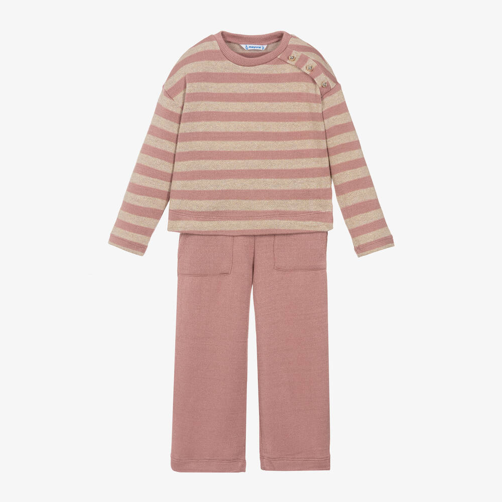 Mayoral - Girls Pink Striped Trouser Set | Childrensalon