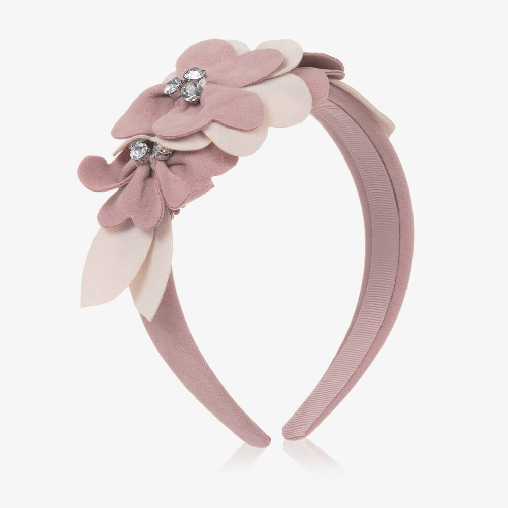 Mayoral - Girls Pink Suedette Flower Hairband  | Childrensalon