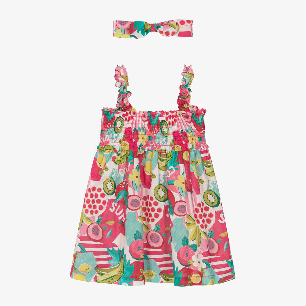 Mayoral - Girls Pink Tropical Cotton Dress Set | Childrensalon