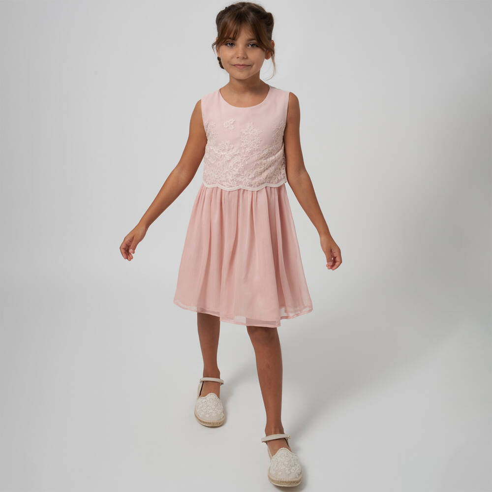 Mayoral-Girls Pink Tulle & Chiffon Dress | Childrensalon