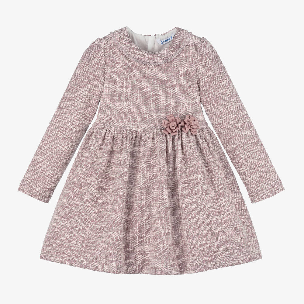 Mayoral - Girls Pink Tweed Jersey Dress | Childrensalon