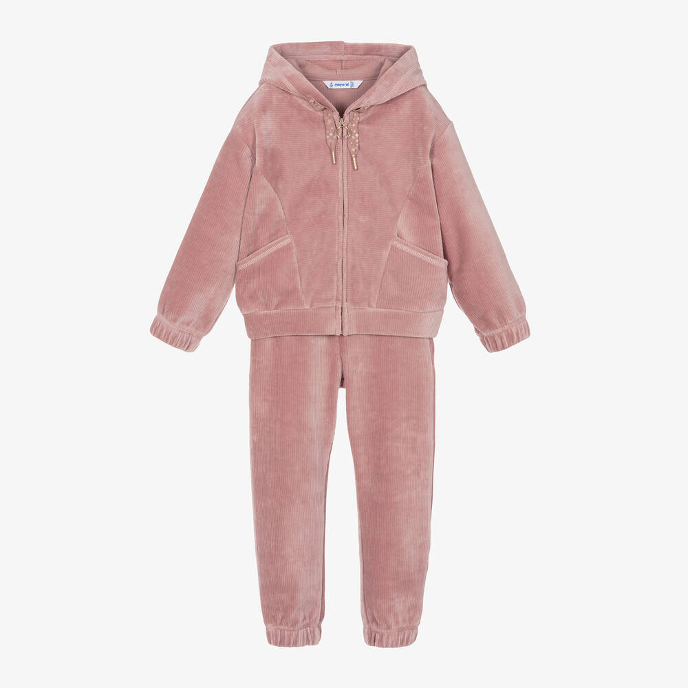 Mayoral - Girls Pink Velour Tracksuit | Childrensalon