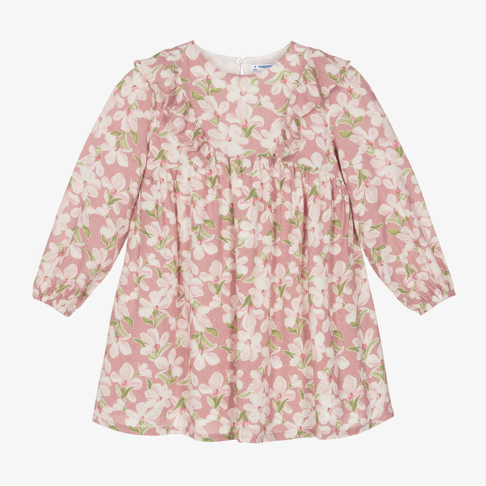 Mayoral - Girls Pink Viscose Floral Dress | Childrensalon