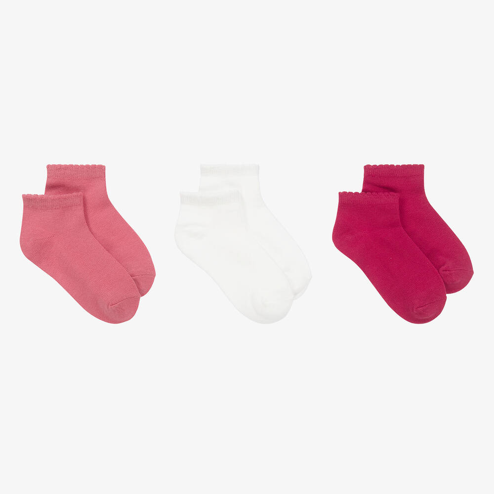 Mayoral - Girls Pink & White Cotton Socks (3 Pack) | Childrensalon