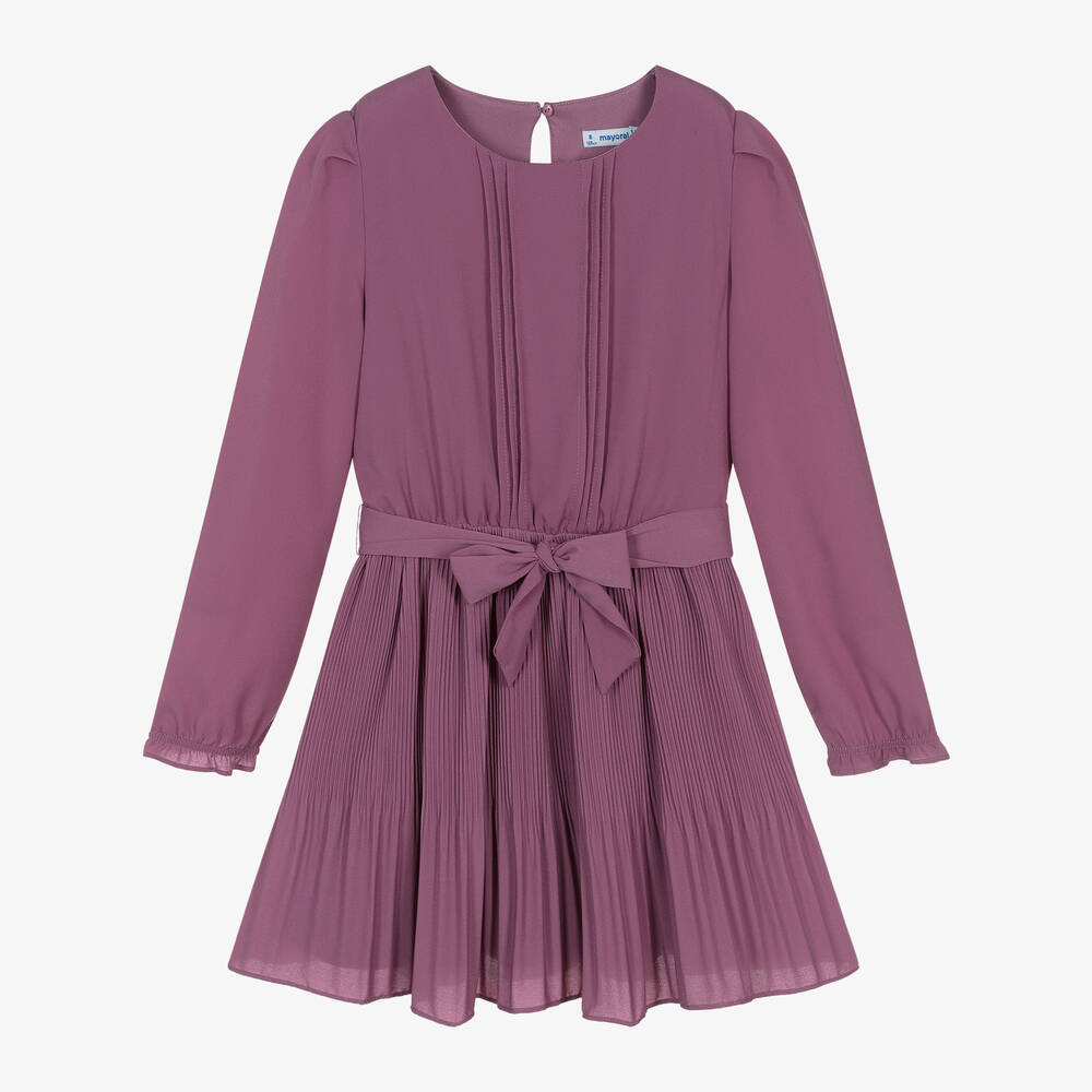 Mayoral - Girls Purple Chiffon Pleated Dress | Childrensalon