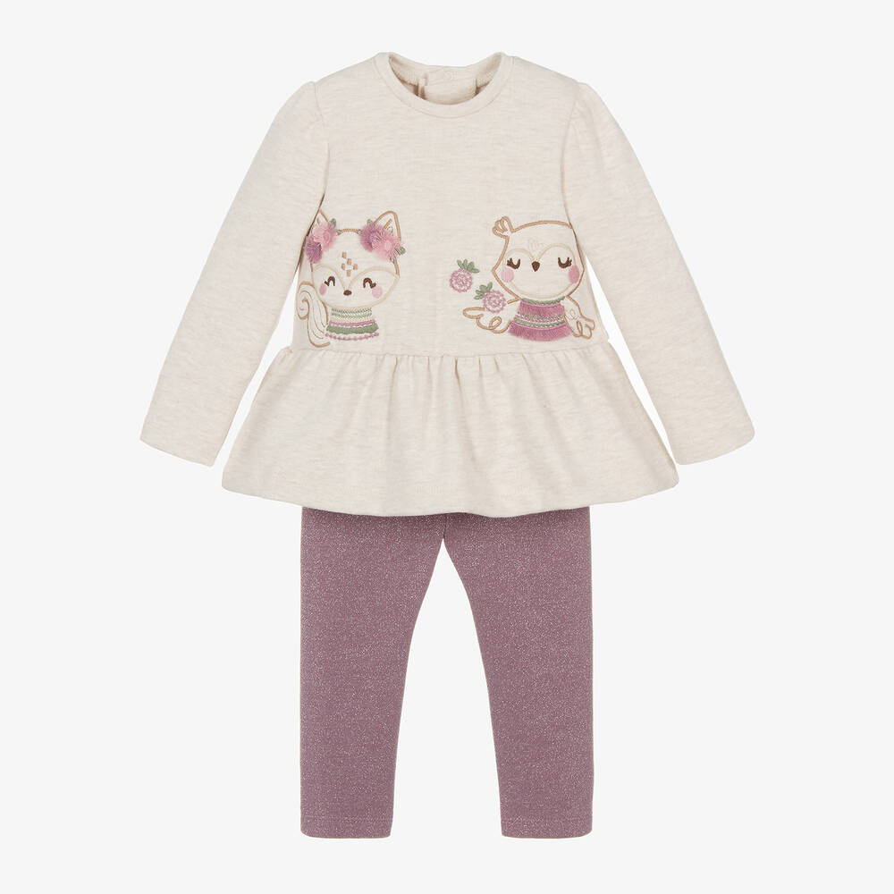 Mayoral - Girls Purple Lurex Leggings Set | Childrensalon