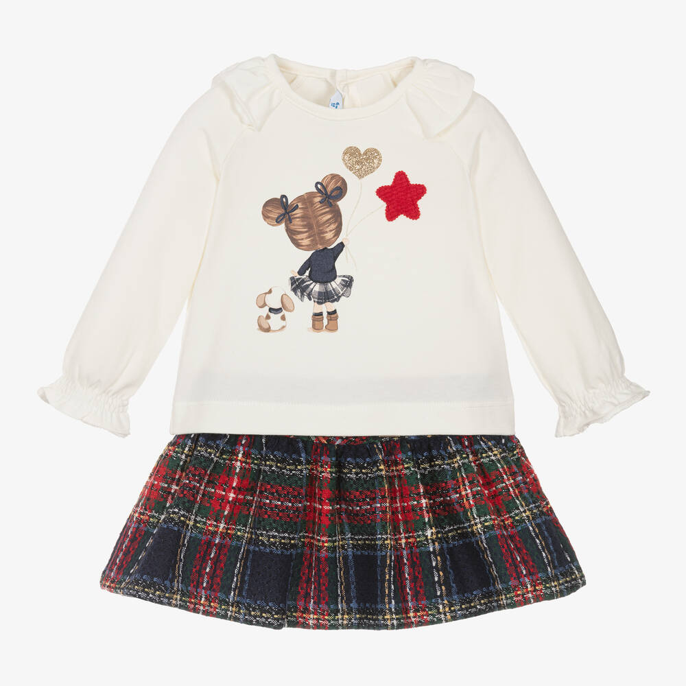 Mayoral - Girls Red & Blue Check Skirt Set | Childrensalon