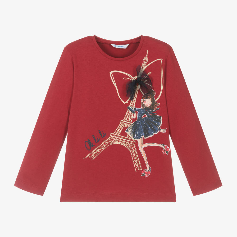 Mayoral - Girls Red Cotton Eiffel Tower Top | Childrensalon