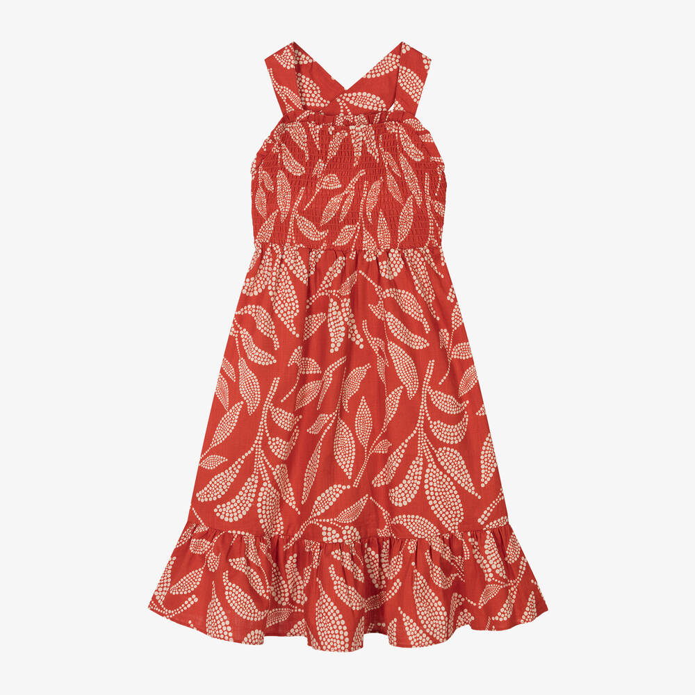 Mayoral - فستان بطبعة ورود قطن لون أحمر | Childrensalon