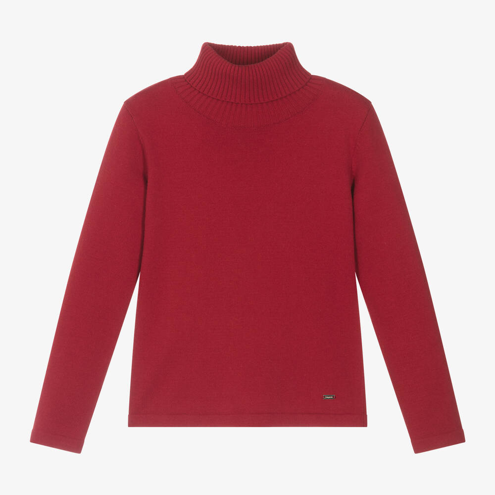 Mayoral - Girls Red Cotton Knit Roll Neck Sweater | Childrensalon