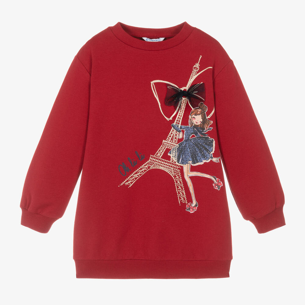 Mayoral - Girls Red Cotton Sweatshirt Dress | Childrensalon