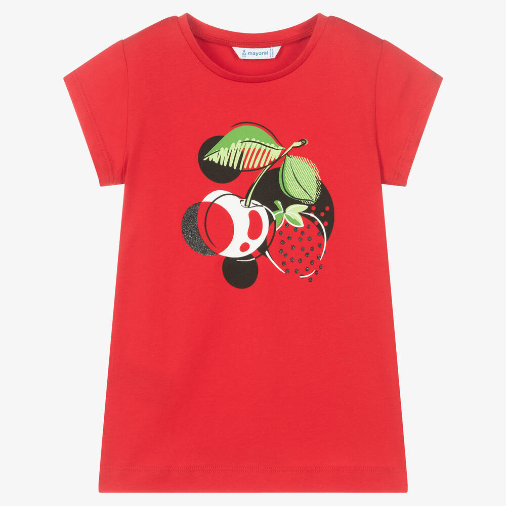 Mayoral - T-shirt rouge en coton fille | Childrensalon