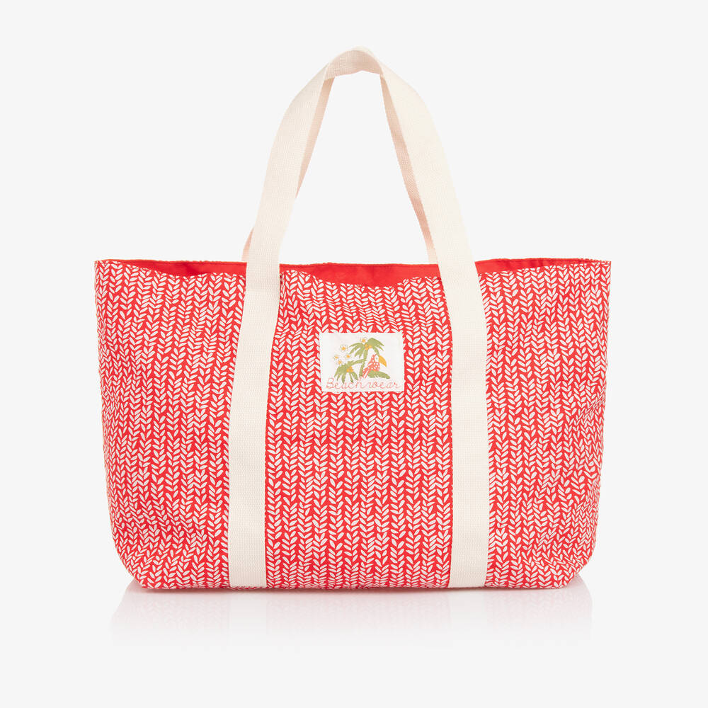 Mayoral - حقيبة شاطئ قطن لون أحمر بطبعة ورود (51 سم) | Childrensalon