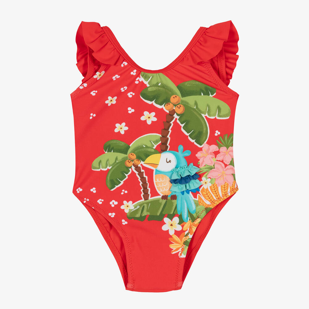 Mayoral - Girls Red Frilled Swimsuit | Childrensalon