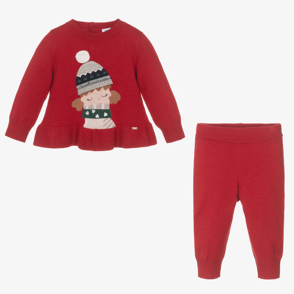 Mayoral Girls Red Knit Trouser Set Childrensalon