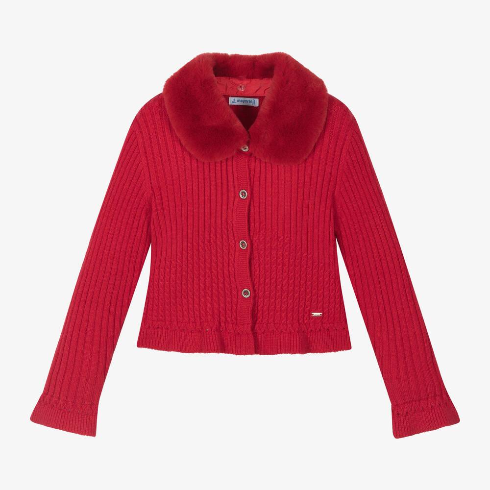 Mayoral - Girls Red Knitted Cardigan | Childrensalon