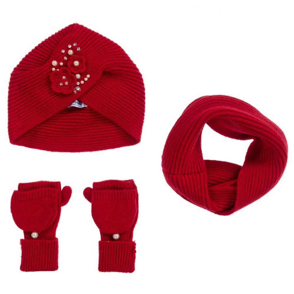 Mayoral Kids' Girls Red Knitted Hat Set