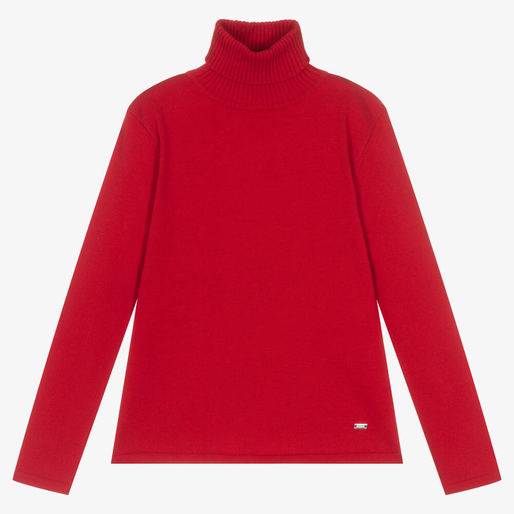 Mayoral - Girls Red Knitted Roll Neck Sweater | Childrensalon