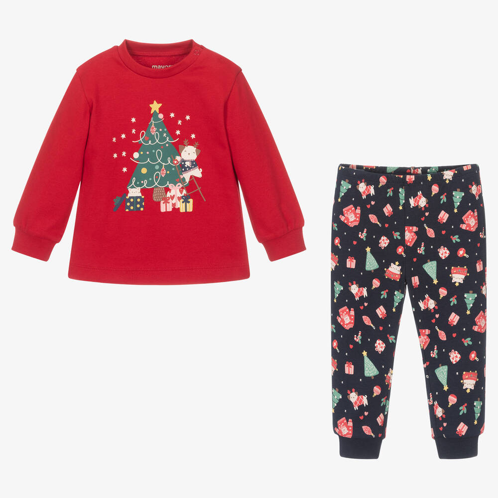 Mayoral - Girls Red & Navy Blue Festive Pyjamas | Childrensalon