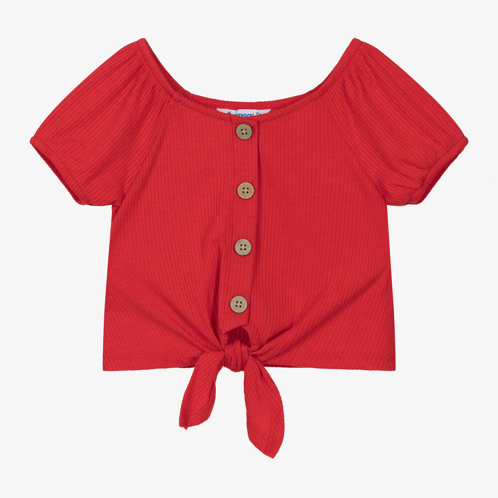 Mayoral - Girls Red Ribbed Jersey Top | Childrensalon