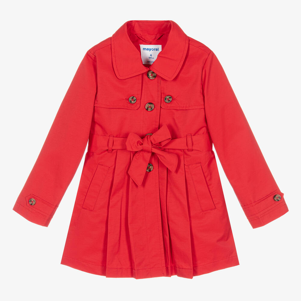 Mayoral - Girls Red Trench Coat | Childrensalon