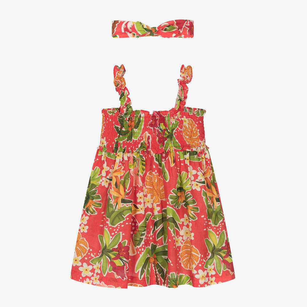 Mayoral - Girls Red Tropical Cotton Dress Set | Childrensalon