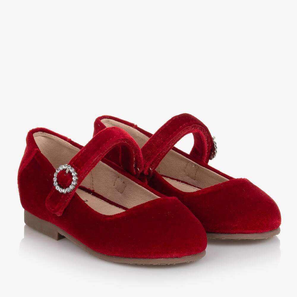Mayoral - Girls Red Velvet Mary Jane Shoes | Childrensalon
