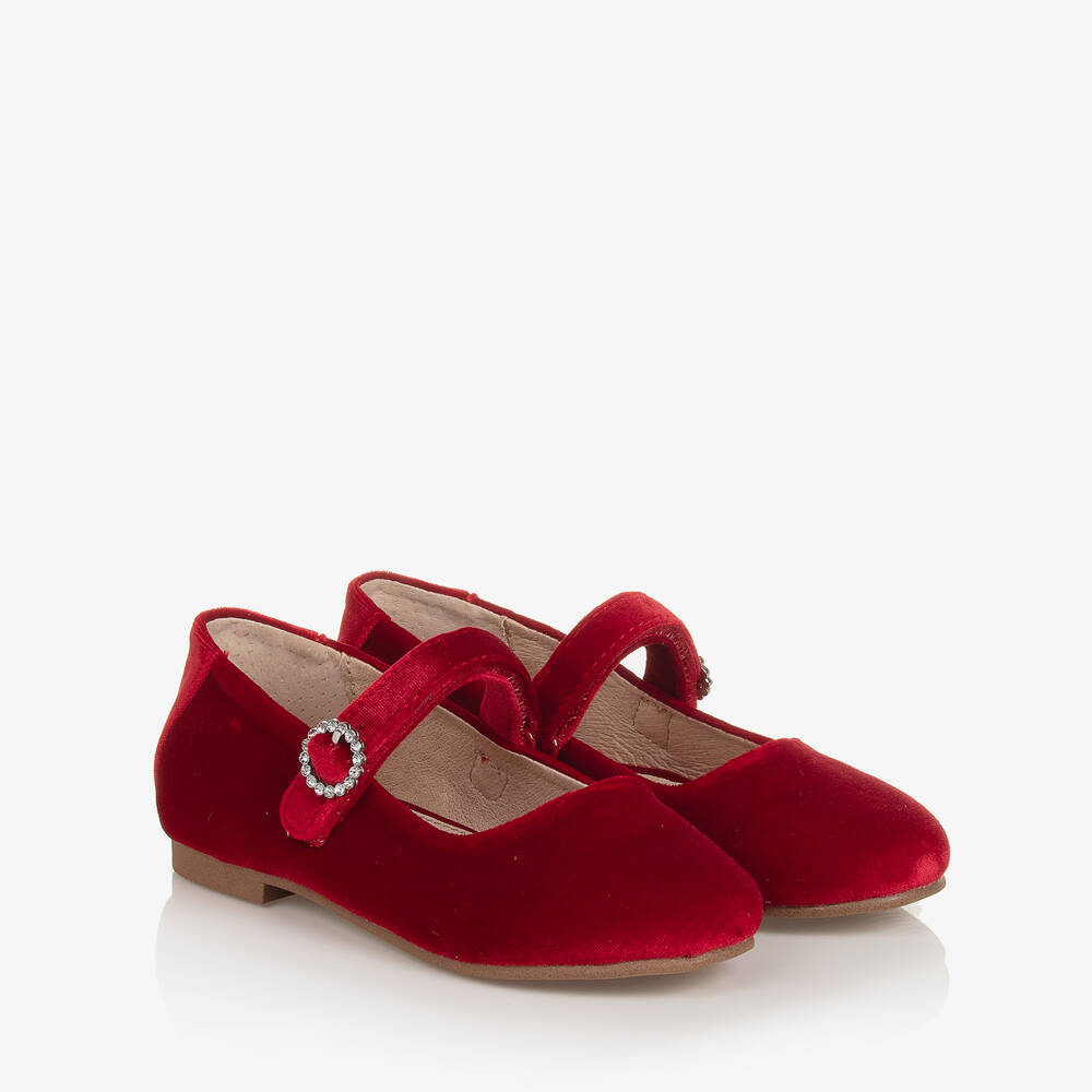 Mayoral - Girls Red Velvet Mary Jane Shoes | Childrensalon