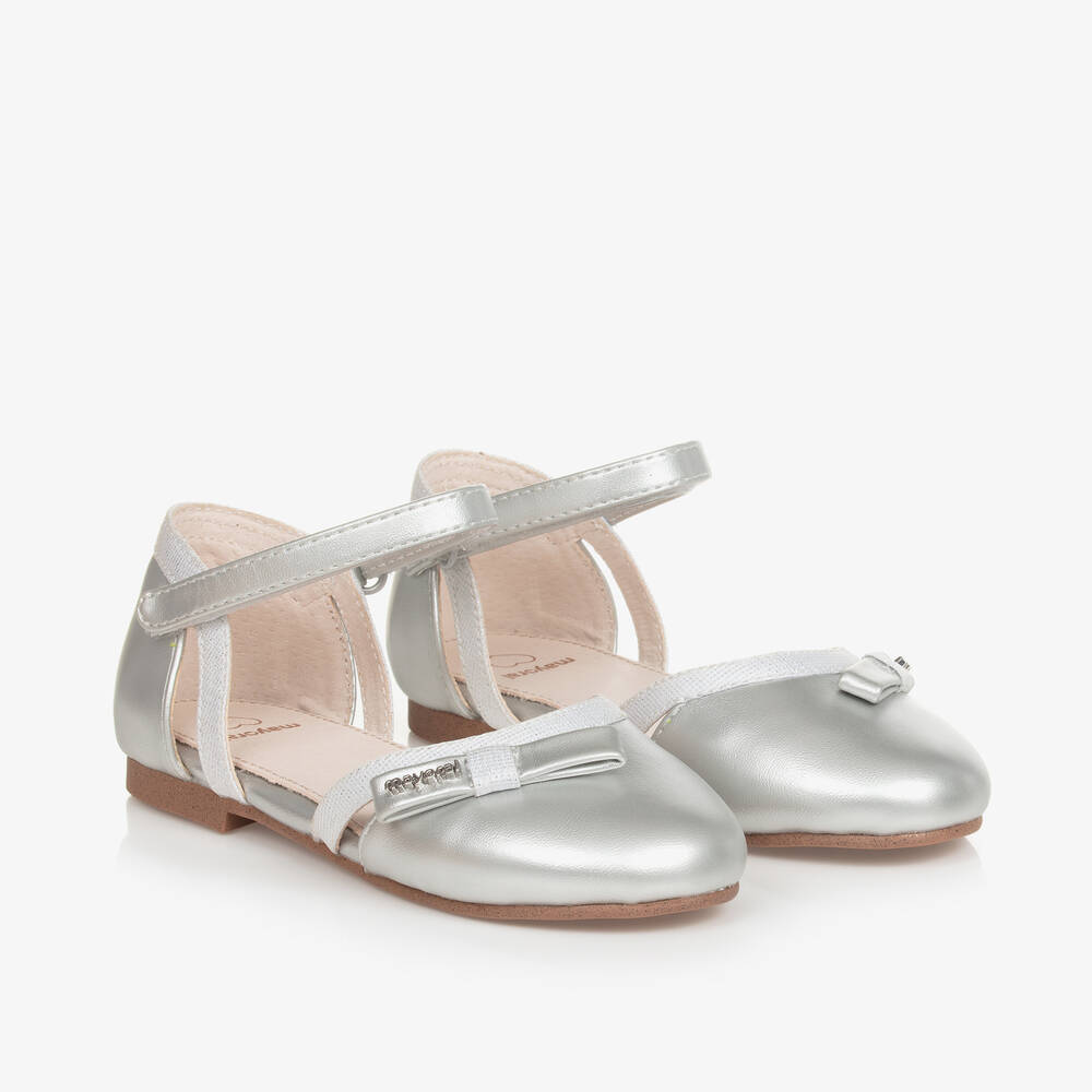Mayoral Kids' Girls Silver Bow Pumps