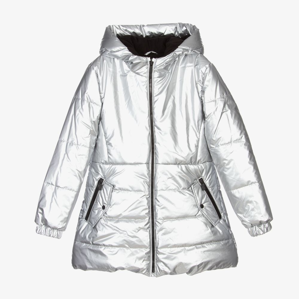 Mayoral Kids' Girls Silver Puffer Coat In Metallic
