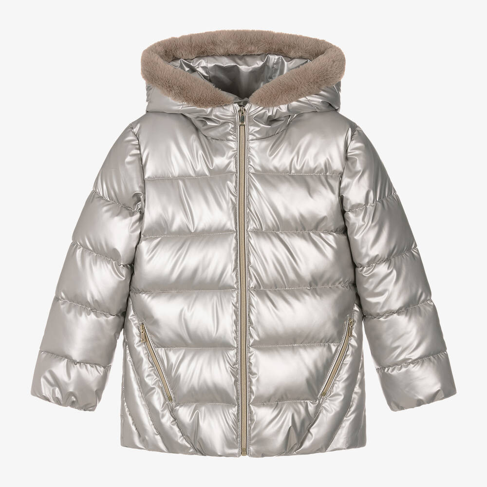 Mayoral - Girls Silver Puffer Coat | Childrensalon