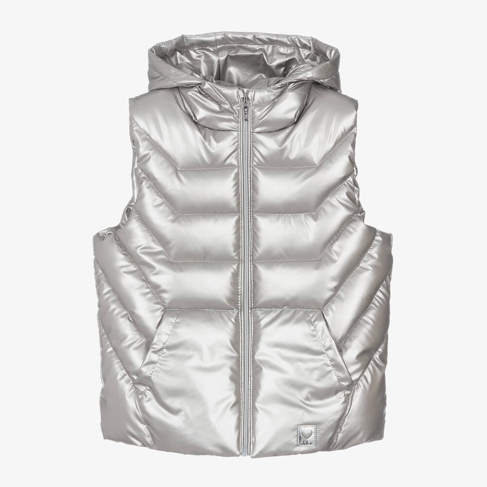 Mayoral - Girls Silver Puffer Gilet | Childrensalon