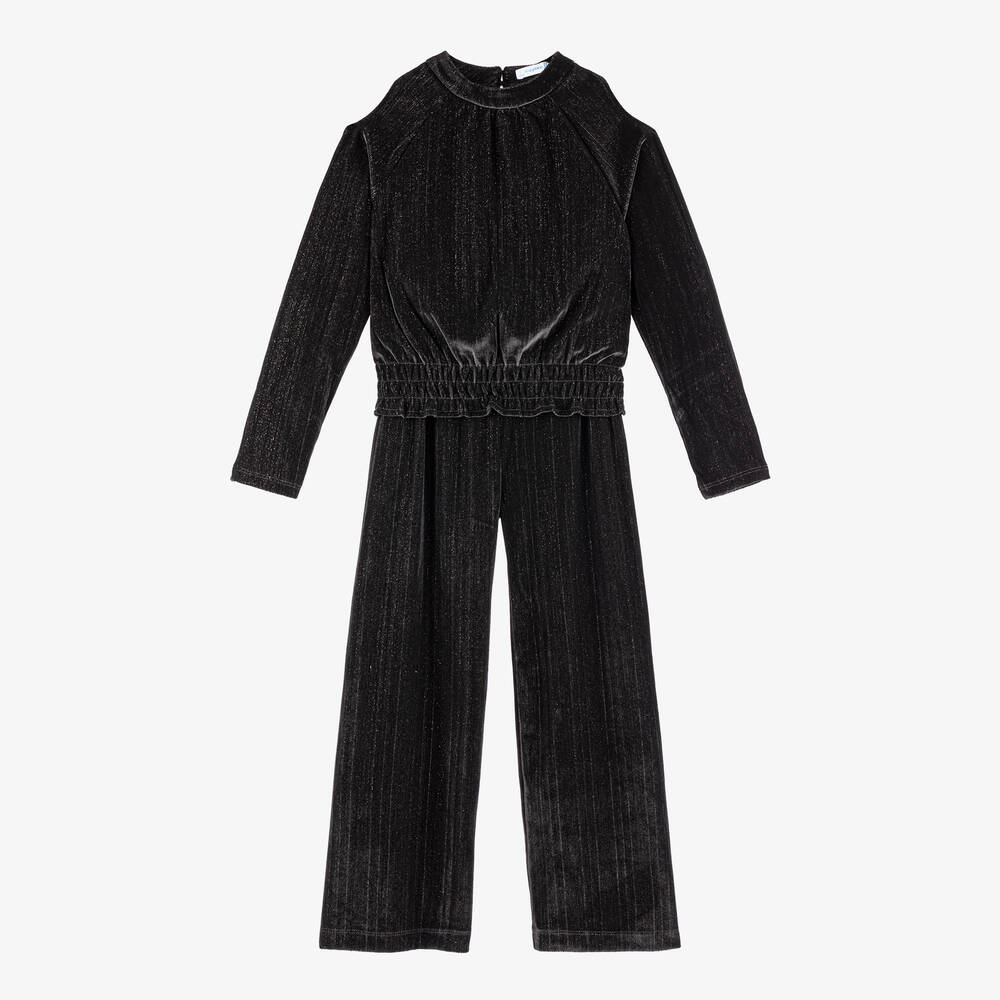 Mayoral - Girls Sparkly Black Velour Trouser Set | Childrensalon